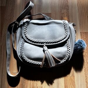 Stylish Gray Crossbody Bag with Tassel
